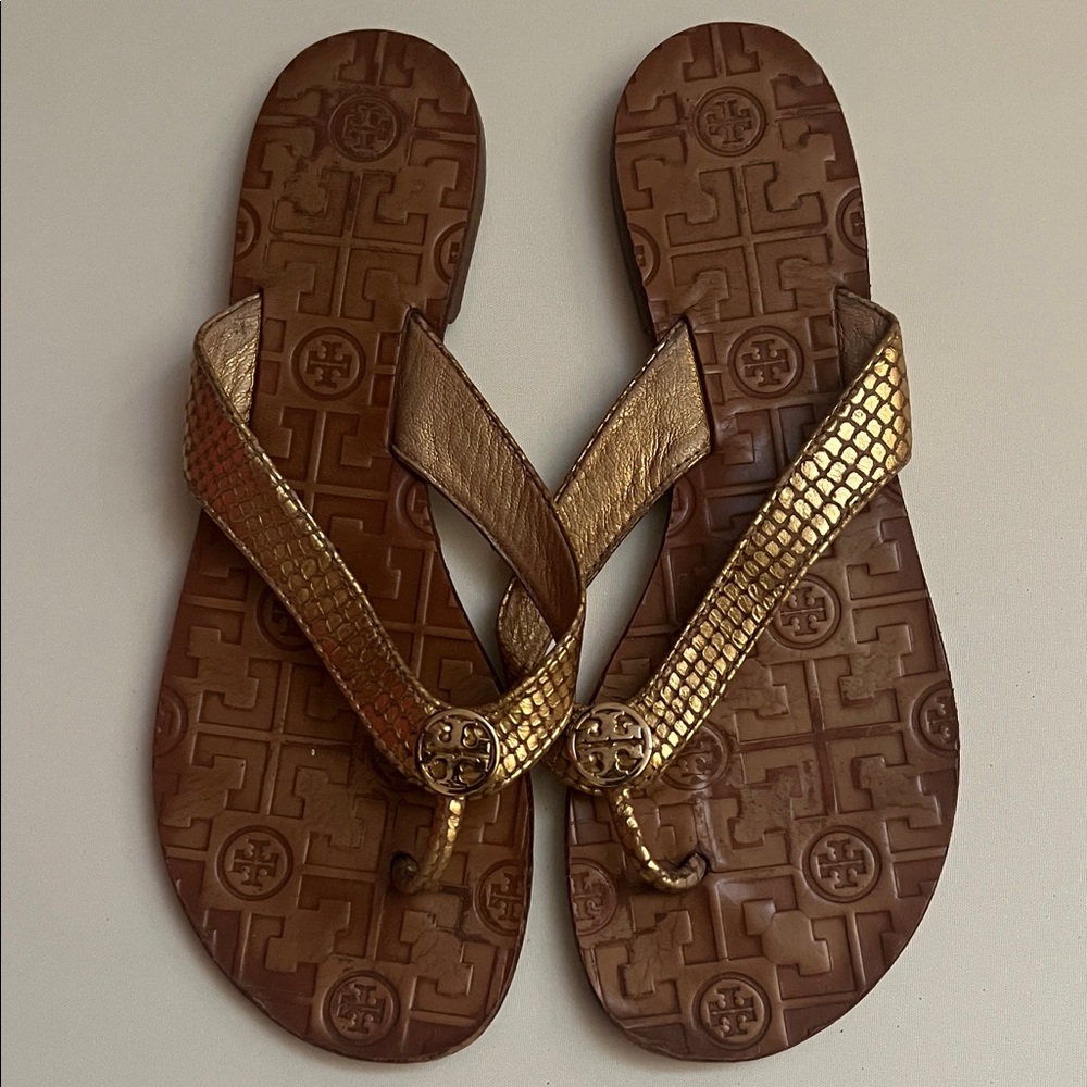 Tory Burch Gold and Brown Sandals